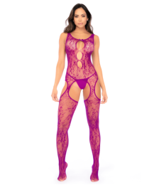 Bodystocking en résille à motif floral, couleur orchidée - Mapalé